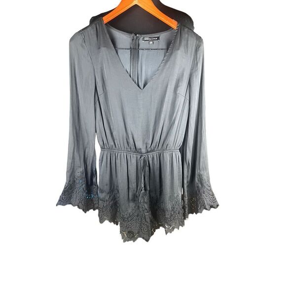 Kendall Kylie black lace romper stomper long flutter sleeve woman’s small - Picture 2 of 6